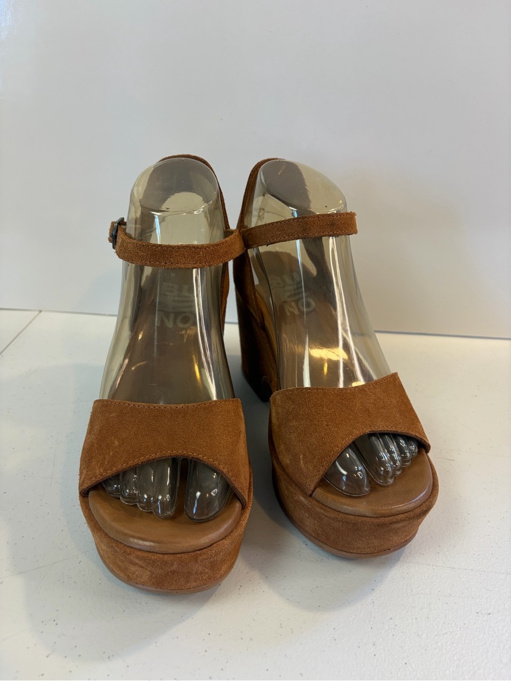 Bueno Sadie Platform Wedge Open Toe Shoes Sandals Brown Suede size 36 6 Boho 70s - Picture 3 of 10